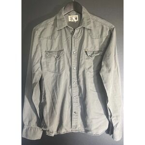 Taos Western Shirt Mens Medium Pearl Snap Brown Cotton Long Sleeve